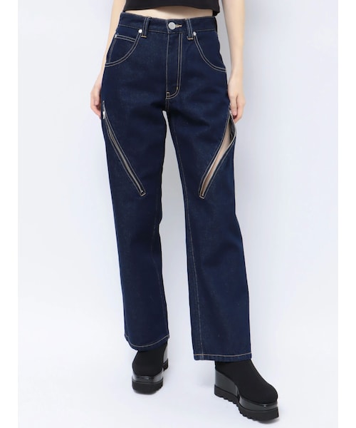 MURUA（ムルーア）の「デザインジップカットデニム（デニムパンツ・レディース・ブラック/インディゴ・1/2）」の9枚目の写真