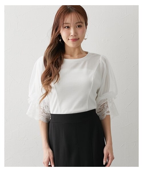 nissen（ニッセン）の「【大きい胸専用】シアーラメテレコデザインスリーブプルオーバー（Tシャツ/カットソー・レディース・オフホワイト/ブラック/ピンク・FM/FL/FLL/F3L）」の13枚目の写真