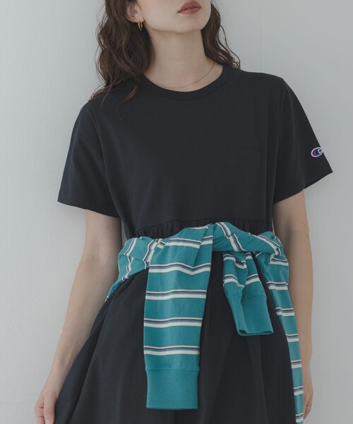 URBAN RESEARCH Sonny Label（アーバンリサーチサニーレーベル）の「『別注』CHAMPION×Sonny Label　ギャザーワンピース（ワンピース・レディース・ブラック/ネイビー/グリーン・Free）」の5枚目の写真