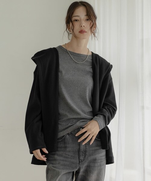 URBAN RESEARCH Sonny Label（アーバンリサーチサニーレーベル）の「裏毛フーディーカーディガン（カーディガン/ボレロ・レディース・グレージュ/杢グレー/ブラック・FREE）」の8枚目の写真