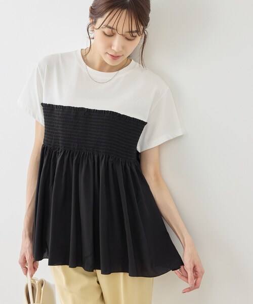 ROPE' PICNIC(ロペピクニック)の「【ベストヒット】シャーリングドッキングハーフスリーブカットソー(Tシャツ/カットソー・レディース・ブラック/ブラック系/ホワイト系/ベージュ・F)」の11枚目の写真
