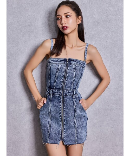 GYDA(ジェイダ)の「Symmetry GYDAフロントZIPスカートライクデニムタイトミニワンピース(ワンピース・レディース・ブラック/ブルー/アイスブルー・S/M)」の13枚目の写真