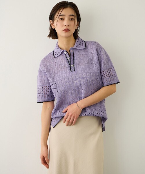 ROPE'（ロペ）の「【COOHEM(コーヘン)】SUKASHI EMBOSSED KNIT/イージーケア・セットアップ対応（ニット/セーター・レディース・キナリ/ラベンダー・F）」の16枚目の写真