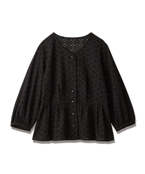 nissen（ニッセン）の「綿100％透かし刺繍Vネックペプラムブラウス（シャツ/ブラウス・レディース・オフホワイト/ブラック・PSS/PS/PM/PL）」の12枚目の写真
