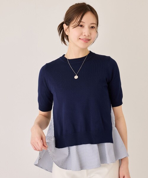 Jayro(ジャイロ)の「ドッキング半袖プルオーバー(ニット/セーター・レディース・ブラック系/グレー/ホワイト系/ネイビー/サックス/ピンク・F)」の4枚目の写真