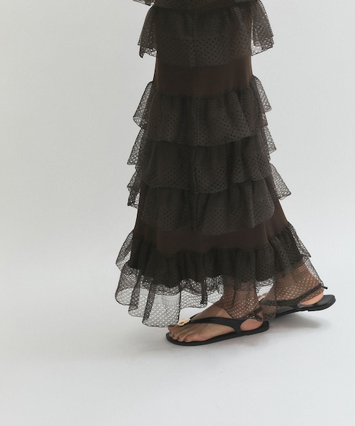 ADAM ET ROPE'（アダムエロペ）の「シアーフリルスカート（スカート・レディース・ブラック/ホワイト/ダークブラウン・F）」の14枚目の写真