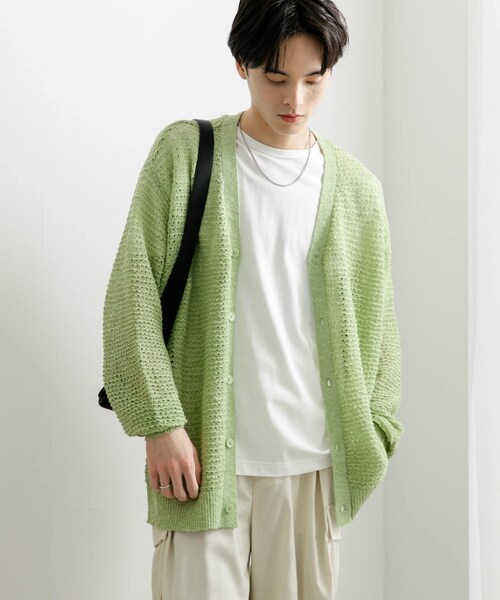 SENSE OF PLACE by URBAN RESEARCH（センスオブプレイスバイアーバンリサーチ）の「『ユニセックス』『洗濯可』シアーVネックカーディガン（カーディガン/ボレロ・メンズ・RED/BLACK/MINT・M/L）」の16枚目の写真