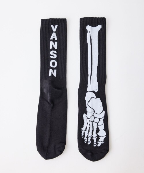 ADAM ET ROPE'（アダムエロペ）の「【VANSON】BONE SOCKS（ソックス/靴下・メンズ・ブラック/ホワイト・F）」の4枚目の写真