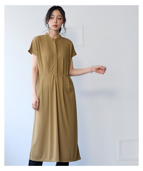 nissen（ニッセン）の「＜大きいサイズ＞汗染みしにくいひんやりポンチフレンチロング丈ワンピース（接触冷感・ＵＶカット）（ワンピース・レディース・黒/モカ/サックスグレー・L/LL/3L/4L/5L/6L/8L/10L）」の10枚目の写真