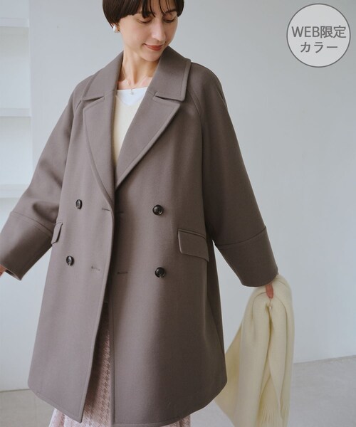 ROPE' PICNIC（ロペピクニック）の「ジャージメルトン無地＆チェックオーバーPコート/一部WEB限定カラー・リンクコーデ（ピーコート・レディース・ブラック/ブラック系/グレー系/ダークブラウン/ベージュ・M/S）」の11枚目の写真