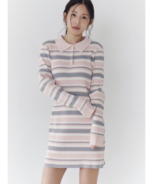 CALNAMUR（カルナムール）の「マルチボーダーポロニットワンピース（ワンピース・レディース・ピンク/ブルー/ブラウン・F）」の3枚目の写真