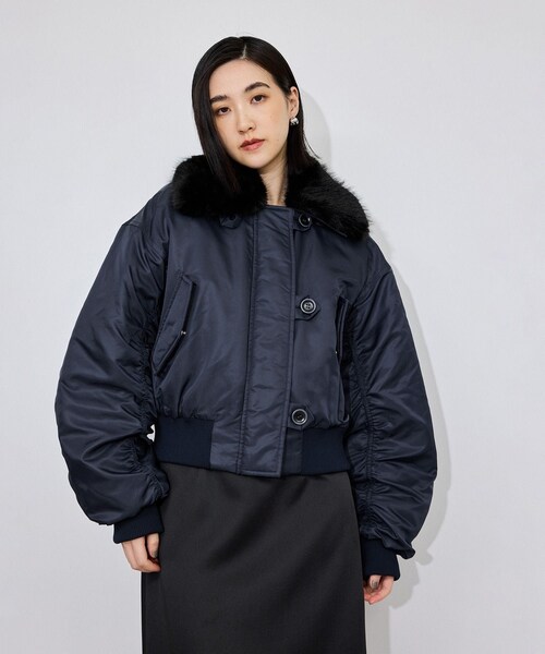 ADAM ET ROPE'(アダムエロペ)の「【STAND STUDIO(スタンド スタジオ)】Gem Jacket(MA-1・レディース・ネイビー/グリーン・36)」の8枚目の写真