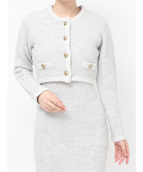 RESEXXY（リゼクシー）の「ノーカラーニットショートジャケット【セットアップ着用可能】（ノーカラージャケット・レディース・ホワイト/グレー/ブラック・F）」の6枚目の写真