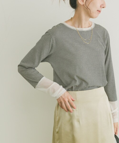 ITEMS URBANRESEARCH（アイテムズ アーバンリサーチ）の「ソデチュールロングスリーブカットソー（Tシャツ/カットソー・レディース・BRN/OFF/BORDER・FREE）」の20枚目の写真