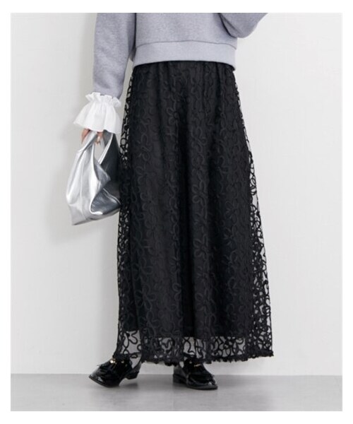 nissen（ニッセン）の「【Be praised】チュールコード刺しゅうスカート（スカート・レディース・オフホワイト/黒・F）」の3枚目の写真