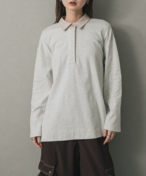 SENSE OF PLACE by URBAN RESEARCH(センスオブプレイスバイアーバンリサーチ)の「ポロシャツルーズカットトップ(ポロシャツ・レディース・BLACK/OATMEAL・one)」の2枚目の写真