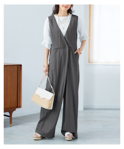 nissen（ニッセン）の「大きいサイズ 美ラクRUタッチワイドオールインワン（ゆったりヒップ）（接触冷感・UVカット）（オールインワン・サロペット・レディース・黒/チャコール/キャメルベージュ・L/LL/3L/4L/5L/6L/8L/10L）」の13枚目の写真