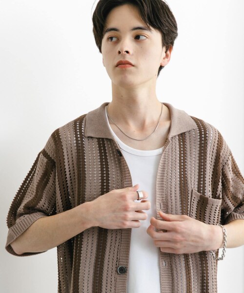 SENSE OF PLACE by URBAN RESEARCH(センスオブプレイスバイアーバンリサーチ)の「ストライプショートスリーブニットシャツ(ニット/セーター・メンズ・BLACK/GREIGE/MINT・M/L)」の17枚目の写真