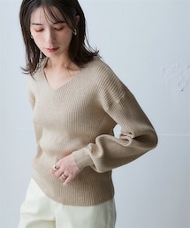 nissen | ムースタッチニットVネックリブトップス<大きいサイズ有>(ニット/セーター)
