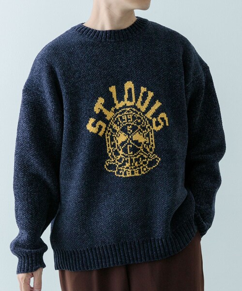 ITEMS URBANRESEARCH(アイテムズ アーバンリサーチ)の「カレッジロゴ モール クルーネック ニット(ニット/セーター・メンズ・NVY/BLK/BEG/MTD・M/L)」の3枚目の写真