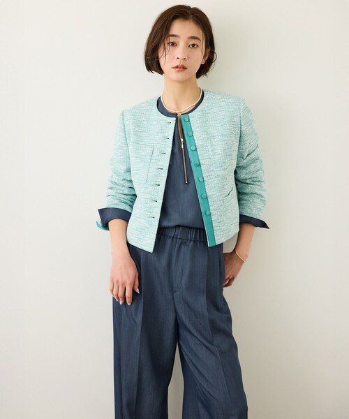 ROPE'(ロペ)の「ツイードノーカラージャケット(ノーカラージャケット・レディース・ブラック系/ターコイズ・36/38)」の11枚目の写真