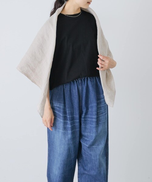 かぐれ（カグレ）の「ウォッシュリネンスクエアストール（ストール/ショール・レディース・NATURAL/NAVY/PINK・Free）」の6枚目の写真