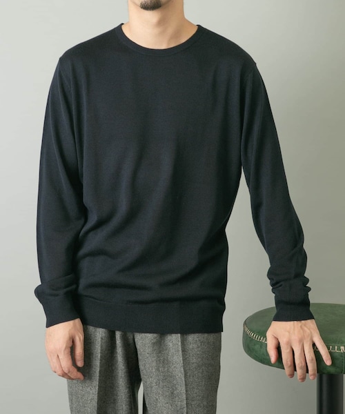 URBAN RESEARCH ROSSO（アーバンリサーチロッソ）の「『一部WEB限定カラー』『XLサイズあり』『UR TECH』ハイゲージクルーネックニット（ニット/セーター・メンズ・GRAY/BEIGE/NAVY/BLACK/L.BROWN・M/L/XL）」の5枚目の写真