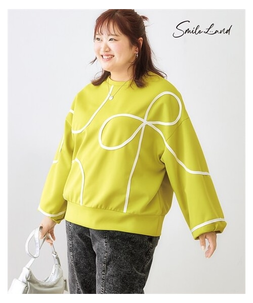 nissen（ニッセン）の「＜大きいサイズ＞コード刺しゅうカットソープルオーバー（Tシャツ/カットソー・レディース・ライムイエロー系/黒系・L/LL/3L/4L/5L/6L/8L/10L）」の2枚目の写真