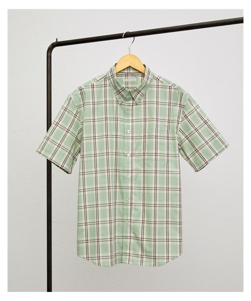 nissen（ニッセン）の「形態安定チェック柄半袖ボタンダウンシャツ（肩まわり・お腹ゆったり）（消臭テープ付）（シャツ/ブラウス・メンズ・ブルー系ギンガム/ネイビー系ギンガム/赤系/サックス系/オフホワイト系/ロイヤルブルー系/グリーン系/ピンク系・M/L/LL/3L/4L/5L/6L/8L/10L）」の22枚目の写真