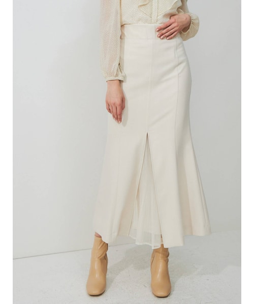 MERCURYDUO（マーキュリーデュオ）の「チュールドッキングウールツイルマーメイドスカート（スカート・レディース・アイボリー/ミックス/チャコールグレー・M/S）」の4枚目の写真