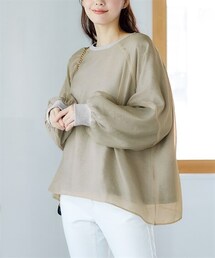 nissen | 大きいサイズ  ゆるシルエットシア―コンビスウェットトップス(Tシャツ/カットソー)