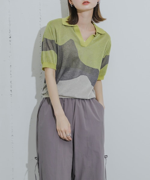 SENSE OF PLACE by URBAN RESEARCH（センスオブプレイスバイアーバンリサーチ）の「ニュアンスジャガードシアーセーター（Tシャツ/カットソー・レディース・GRAY/BLUE/YELLOW・one）」の5枚目の写真