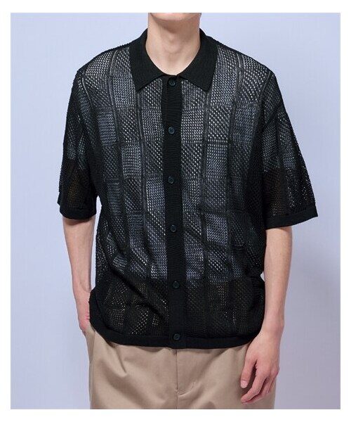nissen（ニッセン）の「オーバーサイズ5分袖メッシュニットシャツ【大きいサイズ有】（ニット/セーター・メンズ・黒/グリーン・M/L/LL/3L/4L/5L/6L/8L/10L）」の4枚目の写真