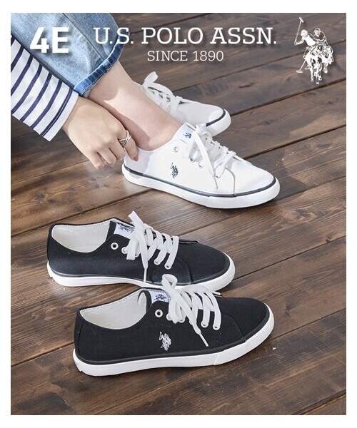 nissen（ニッセン）の「【ゆったり幅広】U.S. POLO ASSN.（ユーエスポロアッスン）ローカットスニーカー（ワイズ４E）（スニーカー・メンズ・黒/ホワイト・23.5cm/4E/24.0cm/4E/24.5cm/4E/25.0cm/4E/25.5cm/4E/26.0cm/4E）」の2枚目の写真