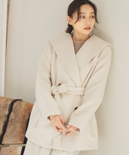 SENSE OF PLACE by URBAN RESEARCH（センスオブプレイスバイアーバンリサーチ）の「ビッグカラーミディコート（テーラードジャケット・レディース・GRY×O.WHT/GREIGE/BLACK・one）」の15枚目の写真