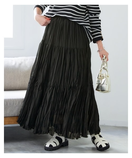 nissen（ニッセン）の「＜大きいサイズ＞シアープリーツティアードスカート（ゆったりヒップ）（スカート・レディース・チャコールネイビー/黒・L/LL/3L/4L/5L/6L/8L/10L）」の17枚目の写真