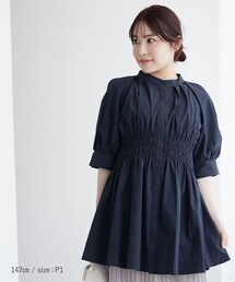 nissen | 小さいサイズ　綿混シャーリングギャザーチュニック　低身長さん・小柄女性(シャツ/ブラウス)