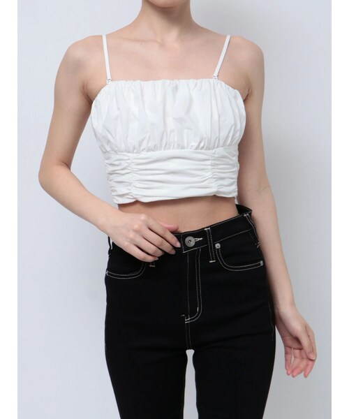 GYDA（ジェイダ）の「ギャザーショートブラウス（シャツ/ブラウス・レディース・オフホワイト/ブラック・F）」の2枚目の写真