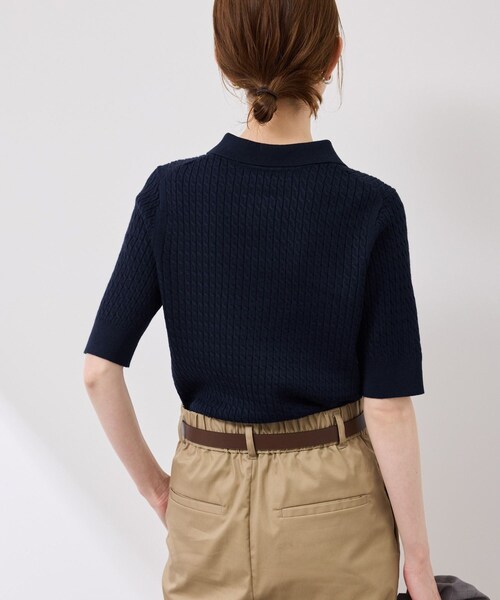 ROPE' PICNIC(ロペピクニック)の「ミニケーブルハーフスリーブニットポロシャツ(ポロシャツ・レディース・キナリ/ダークブラウン/ネイビー/カラシ・38)」の22枚目の写真