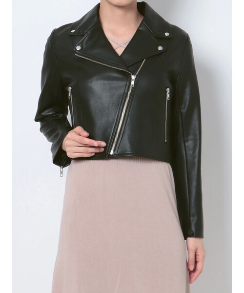 MERCURYDUO（マーキュリーデュオ）の「コンパクトフェイクレザーライダースジャケット（ライダースジャケット・レディース・ライトグレー/ブラック/アイボリー/オフホワイト・F/S/M）」の10枚目の写真