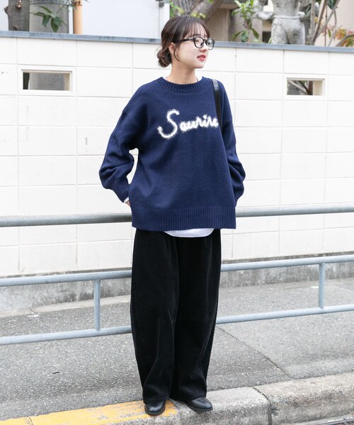 ITEMS URBANRESEARCH（アイテムズ アーバンリサーチ）の「クルーネックロゴニットプルオーバー（ニット/セーター・レディース・L.GRY/NVY/YEL・Free）」の8枚目の写真