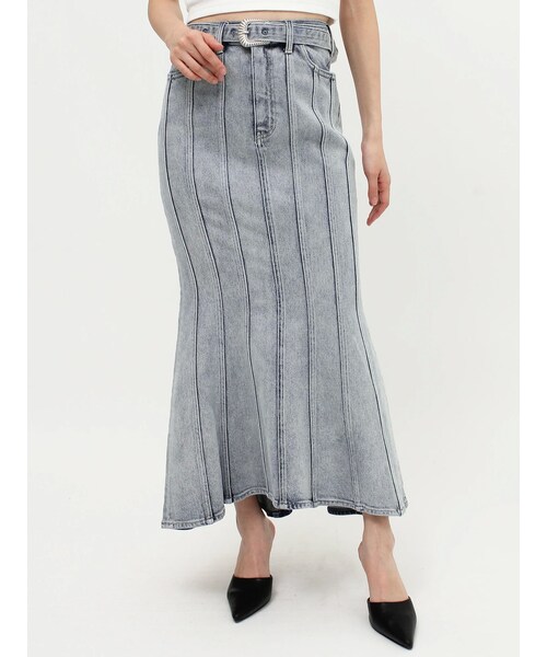 GYDA（ジェイダ）の「ハイウエストバックルベルトデザインマーメイドスカート（デニムスカート・レディース・ブルー/アイスブルー・S/M）」の12枚目の写真