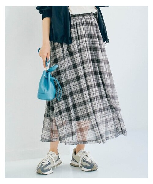 nissen（ニッセン）の「チェック柄チュールスカート（スカート・レディース・ネイビー系チェック柄/黒系チェック柄・S/M/L/LL）」の3枚目の写真