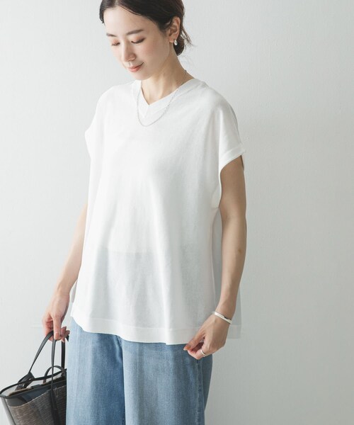 URBAN RESEARCH（アーバンリサーチ）の「『UVカット』2WAYフレンチスリーブニット（ニット/セーター・レディース・OFF/BEIGE/CHARCOAL/NAVY・FREE）」の6枚目の写真