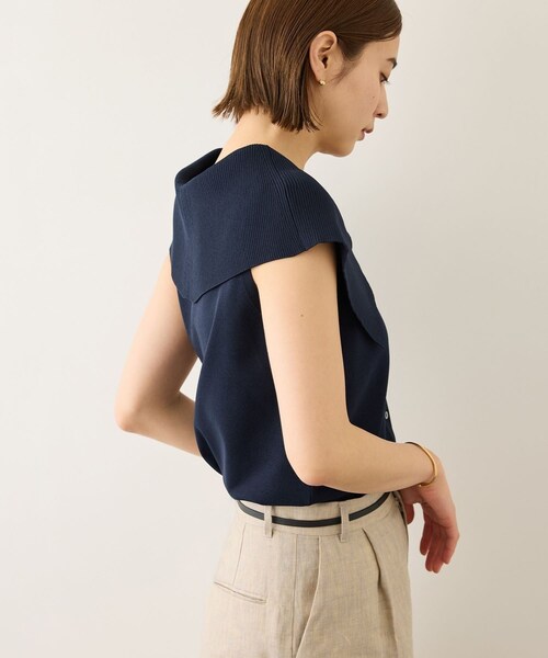 ROPE'（ロペ）の「ビッグカラーオフショルライクトップス/イージーケア（ニット/セーター・レディース・ブラック/オフホワイト/ネイビー・F）」の6枚目の写真