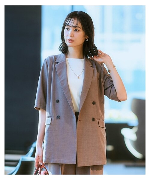 nissen（ニッセン）の「【袖丈が選べる2タイプ】麻調合繊ダブルブレストジャケット(しわになりにくい・接触冷感・UVカット・ウォッシャブル)<大きいサイズ有>（ジャケット/アウター・レディース・モカブラウン/ネイビー/モカブラン(長袖)/ネイビー(長袖)・S/M/L/LL/3L/4L/5L/6L）」の14枚目の写真