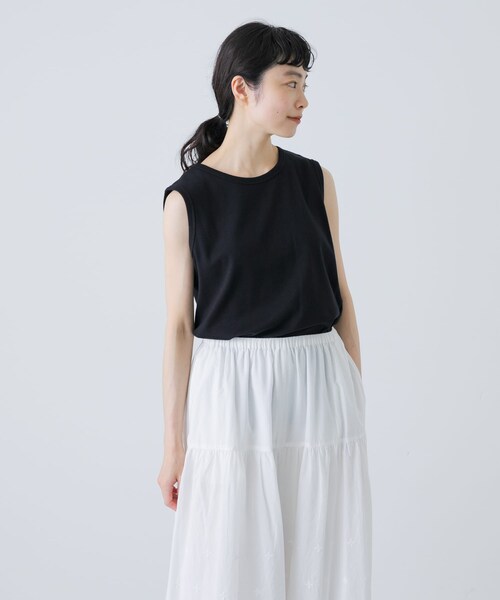 かぐれ（カグレ）の「フライスノースリーブカットソー（タンクトップ・レディース・GREGE/OFF/BLACK・FREE）」の14枚目の写真