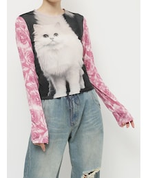 jouetie | ベロアキャットプリントトップス(Tシャツ/カットソー)