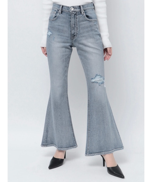 GYDA（ジェイダ）の「ハイウエストダメージフレアデニムパンツ（デニムパンツ・レディース・ブルー/アイスブルー・XS/S/M）」の5枚目の写真