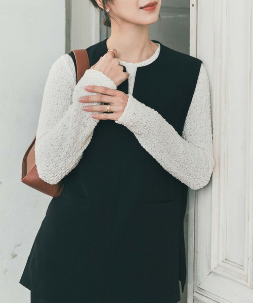 URBAN RESEARCH DOORS（アーバンリサーチドアーズ）の「ポコポコレースロングTシャツ（Tシャツ/カットソー・レディース・OFF/BLACK・Free）」の4枚目の写真